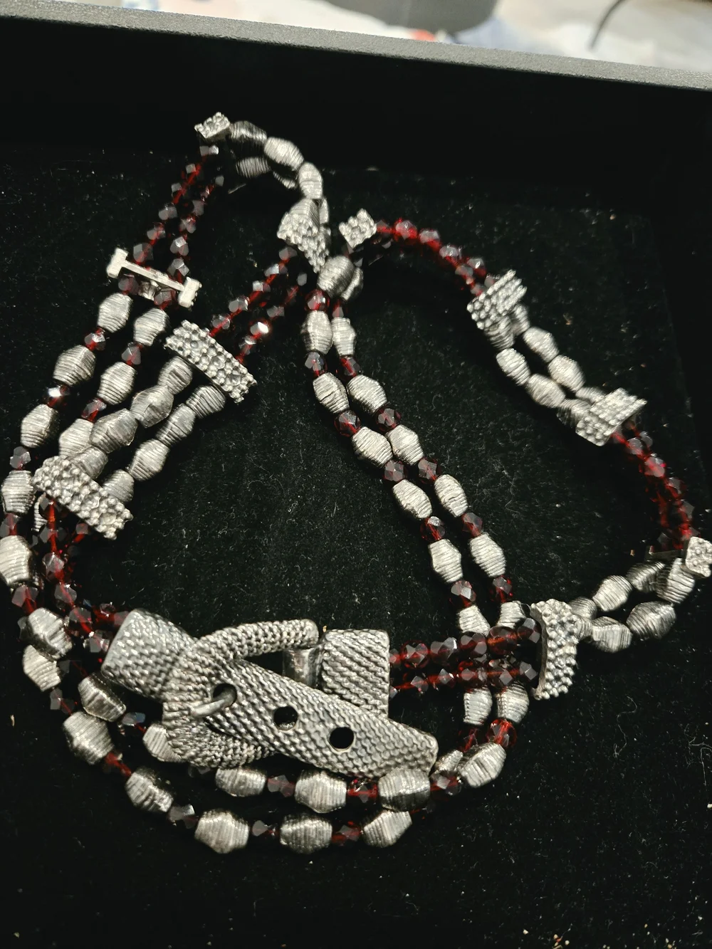 Vintage Red Fauceted Beaded Belt With Silver Accents 30